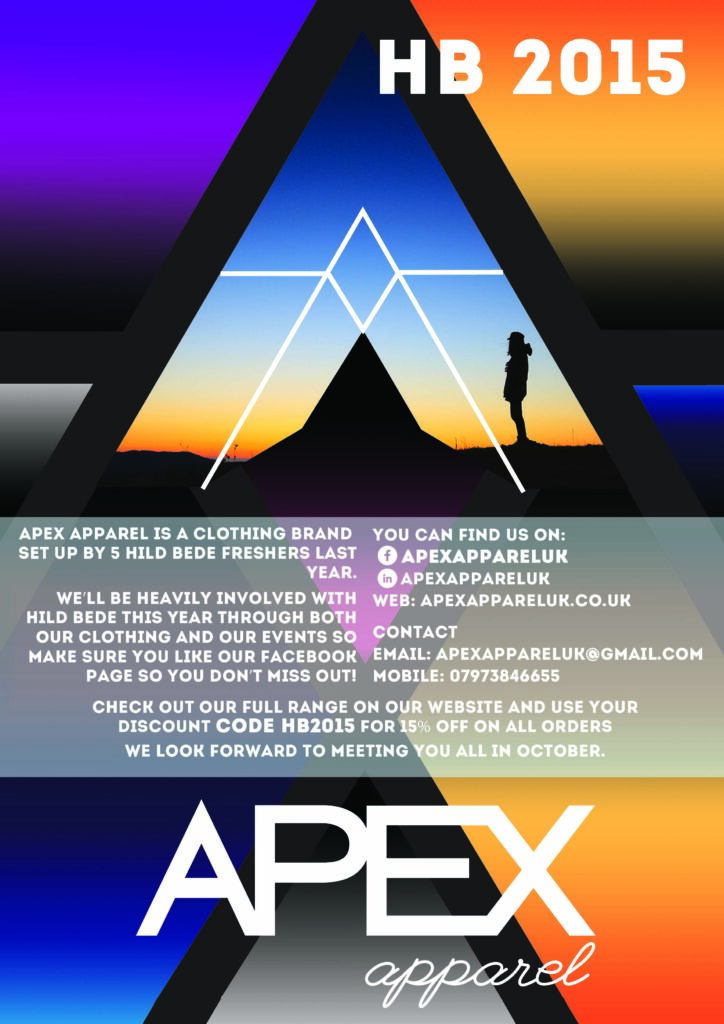 Apex Apparel Clothing brand leaflet.